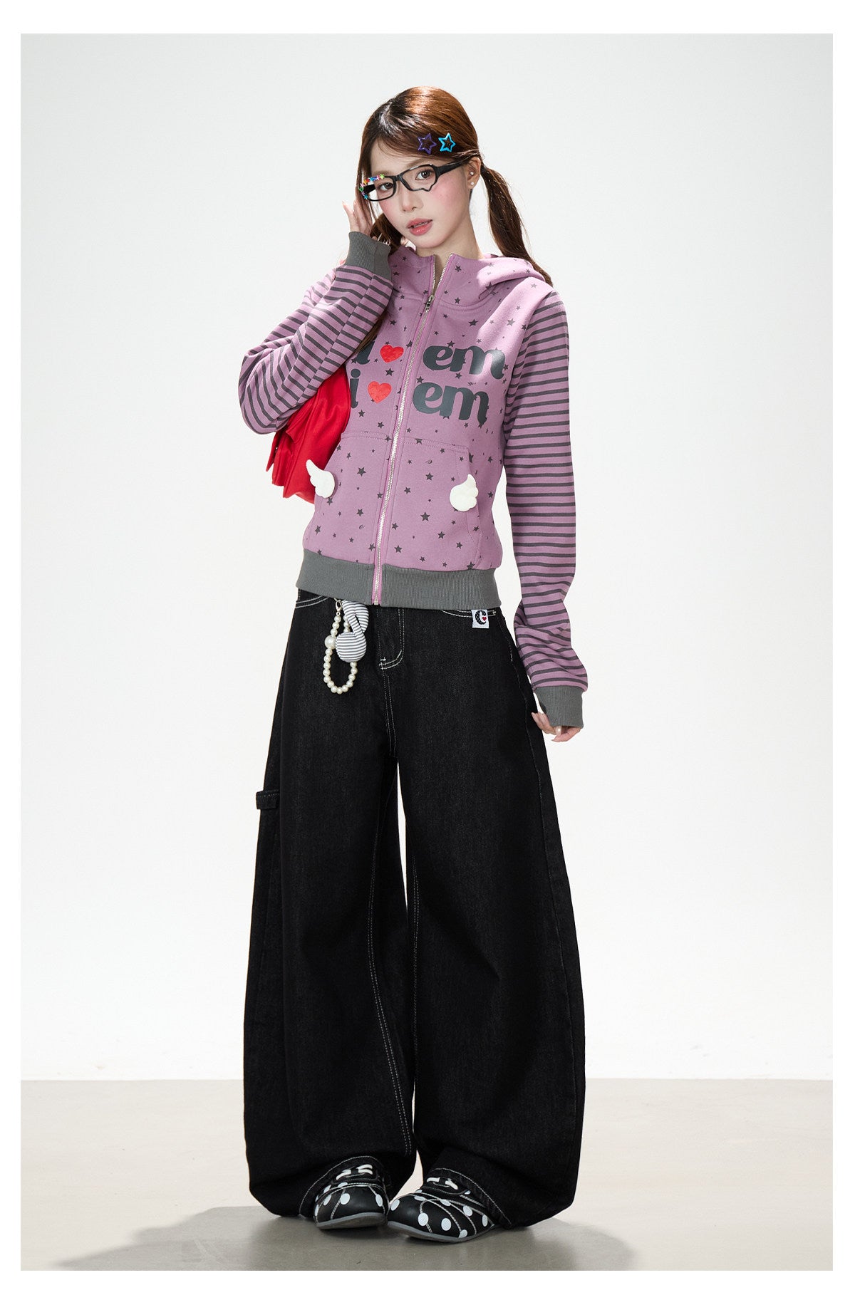Washed Black Curved Wide-Leg Jeans
