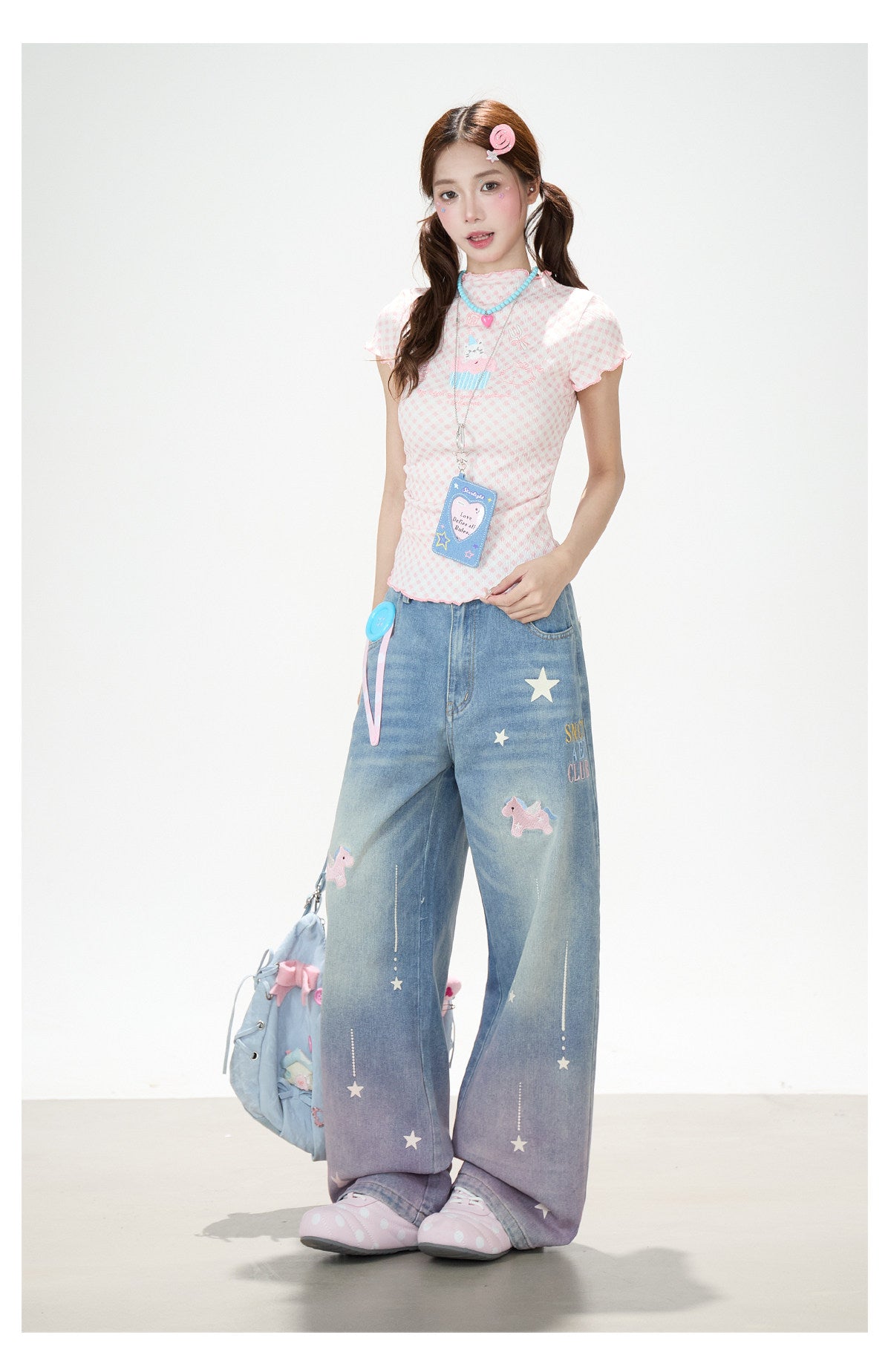 Dreamy Unicorn Star Washed Wide-Leg Jeans