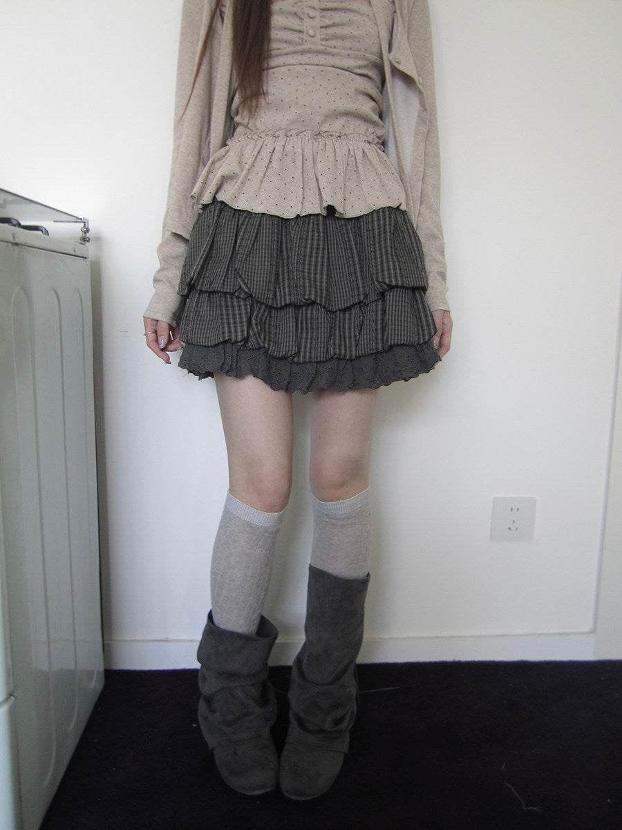 Plaid Layered Ruffle Mini Skirt