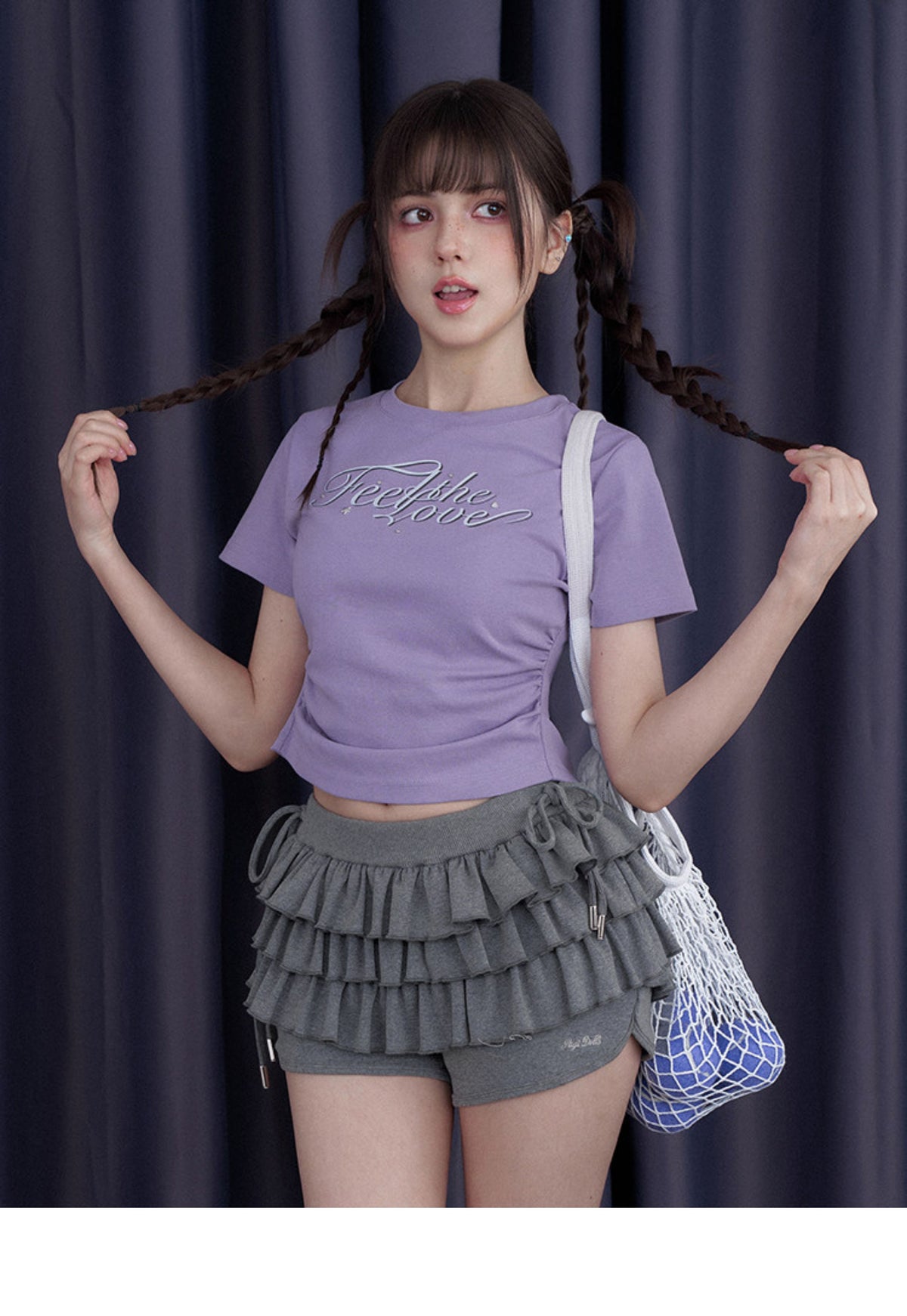 Charcoal Tiered Ruffle Side-Tie Skort