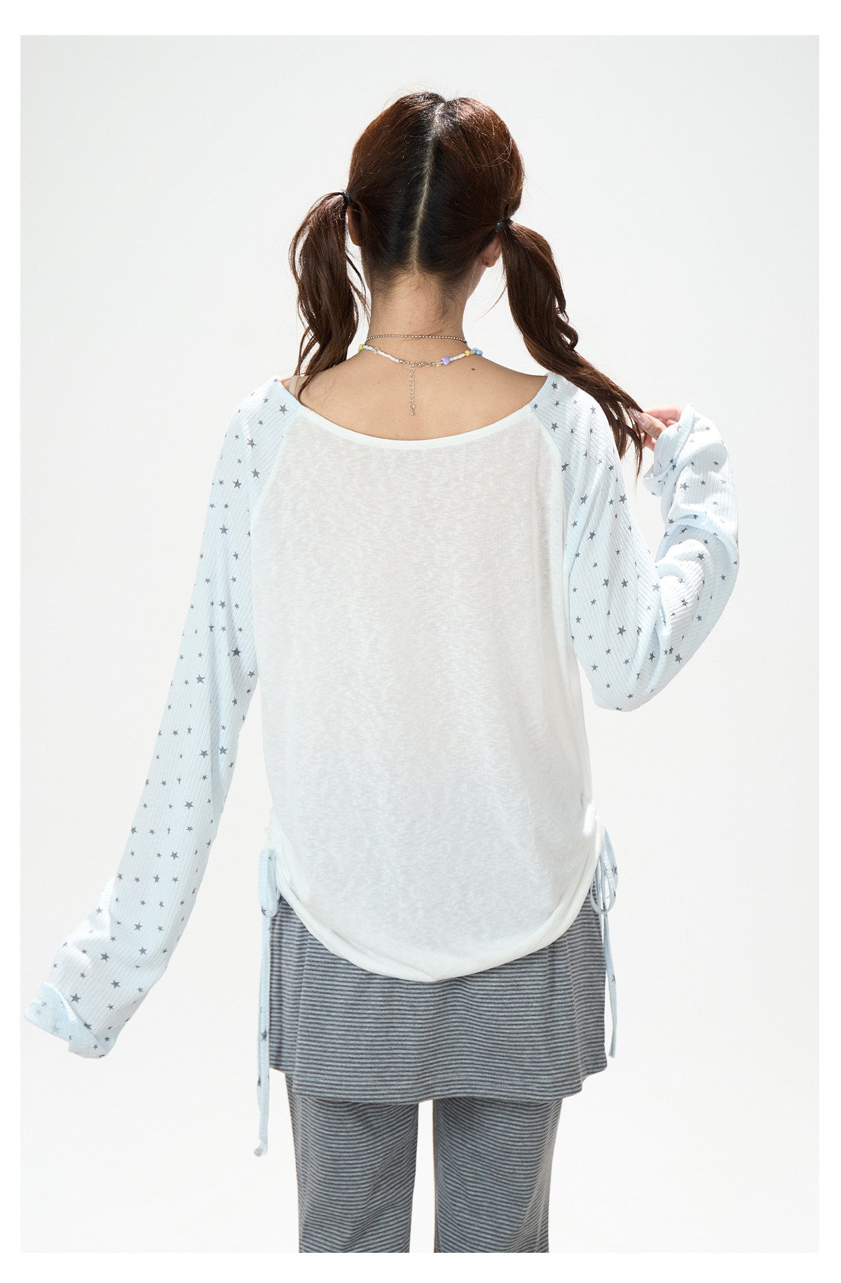 Dreamy Star Raglan Long Sleeve Top & Gray Striped Star Flare Pants