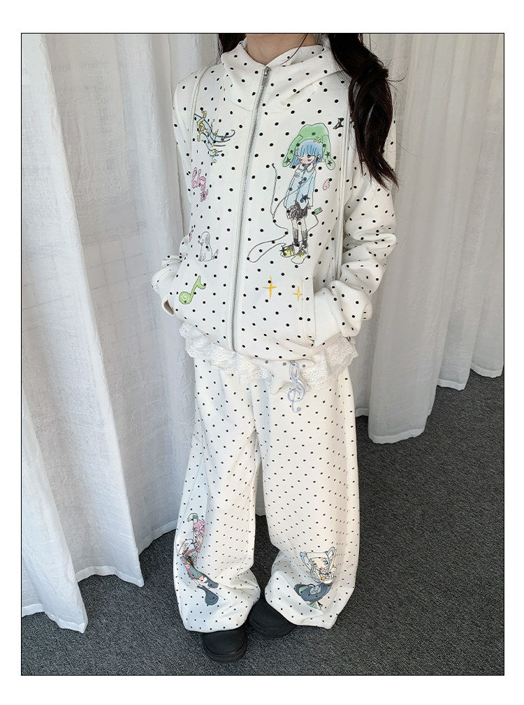 Polka Dot Devil-Horn Cartoon Girl Zip Hoodie