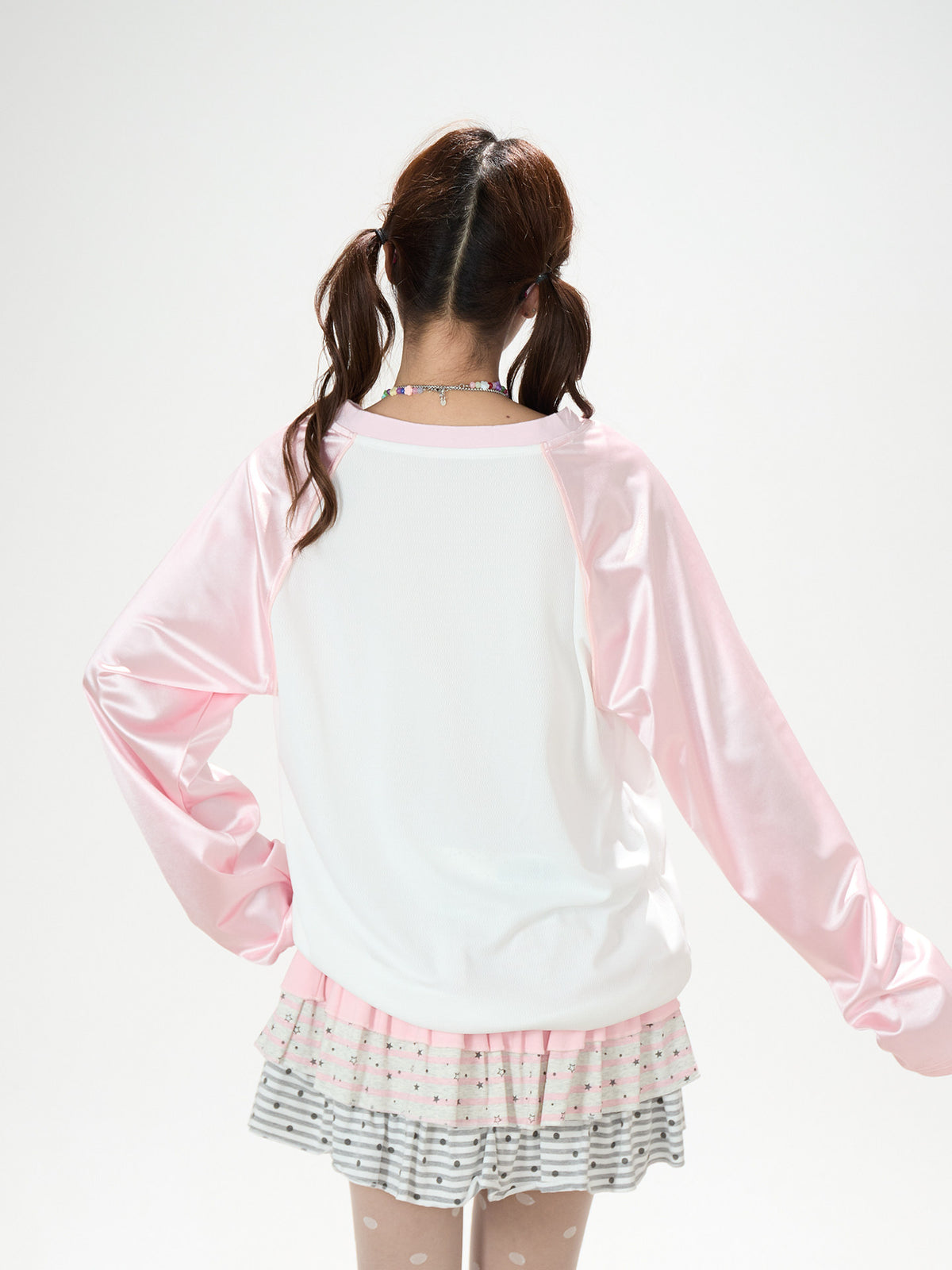 Cartoon Angel Raglan Long Sleeve Top & Black Star Drawstring Shorts