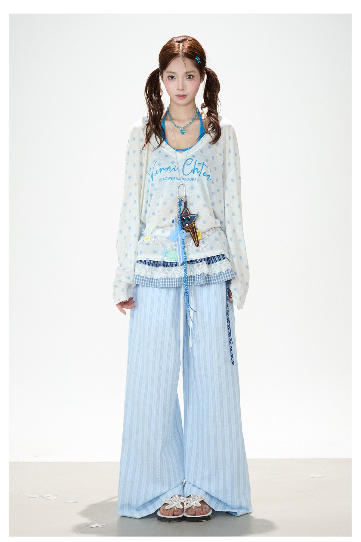 Polka Dot Layered Top & Wide-Leg Pants