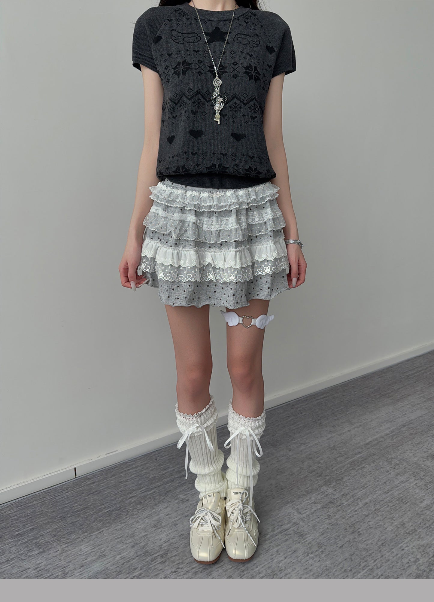 Star Wing Fair Isle Short-Sleeve Knit Top