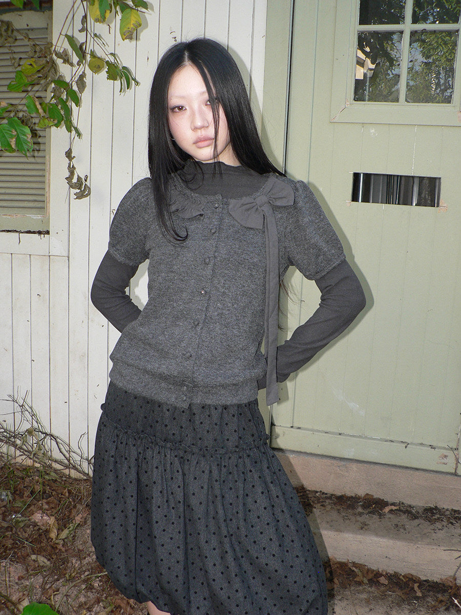 Bow-Detail Knit Cardigan & Long Sleeve Two-Piece Set