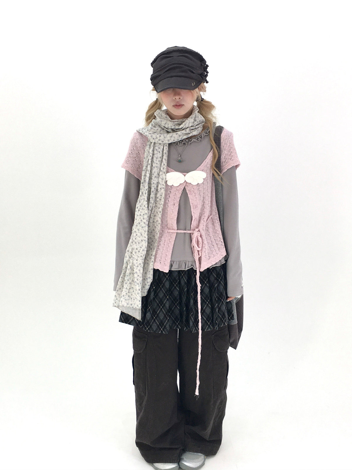 Washed Gray Tea Wide-Leg Cargo Pants