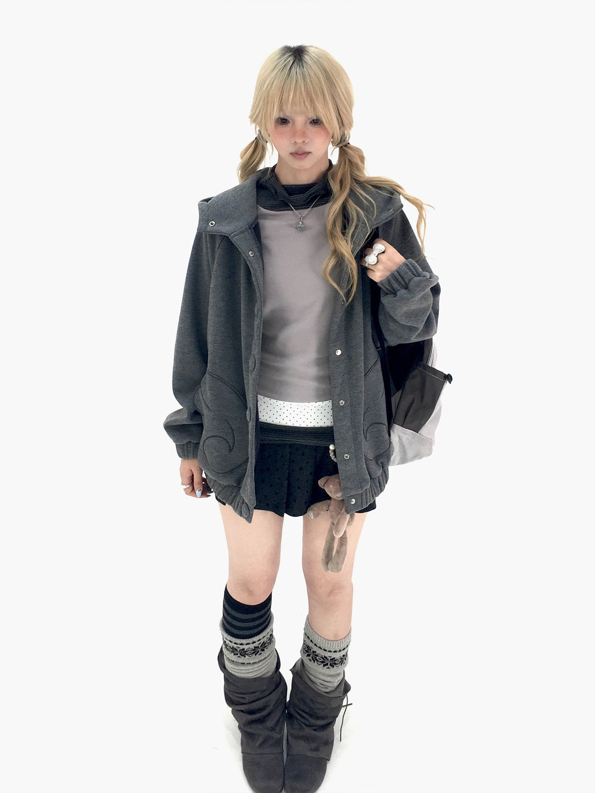 Cloud Gray Cat Ear Wing Pocket Hooded Jacket