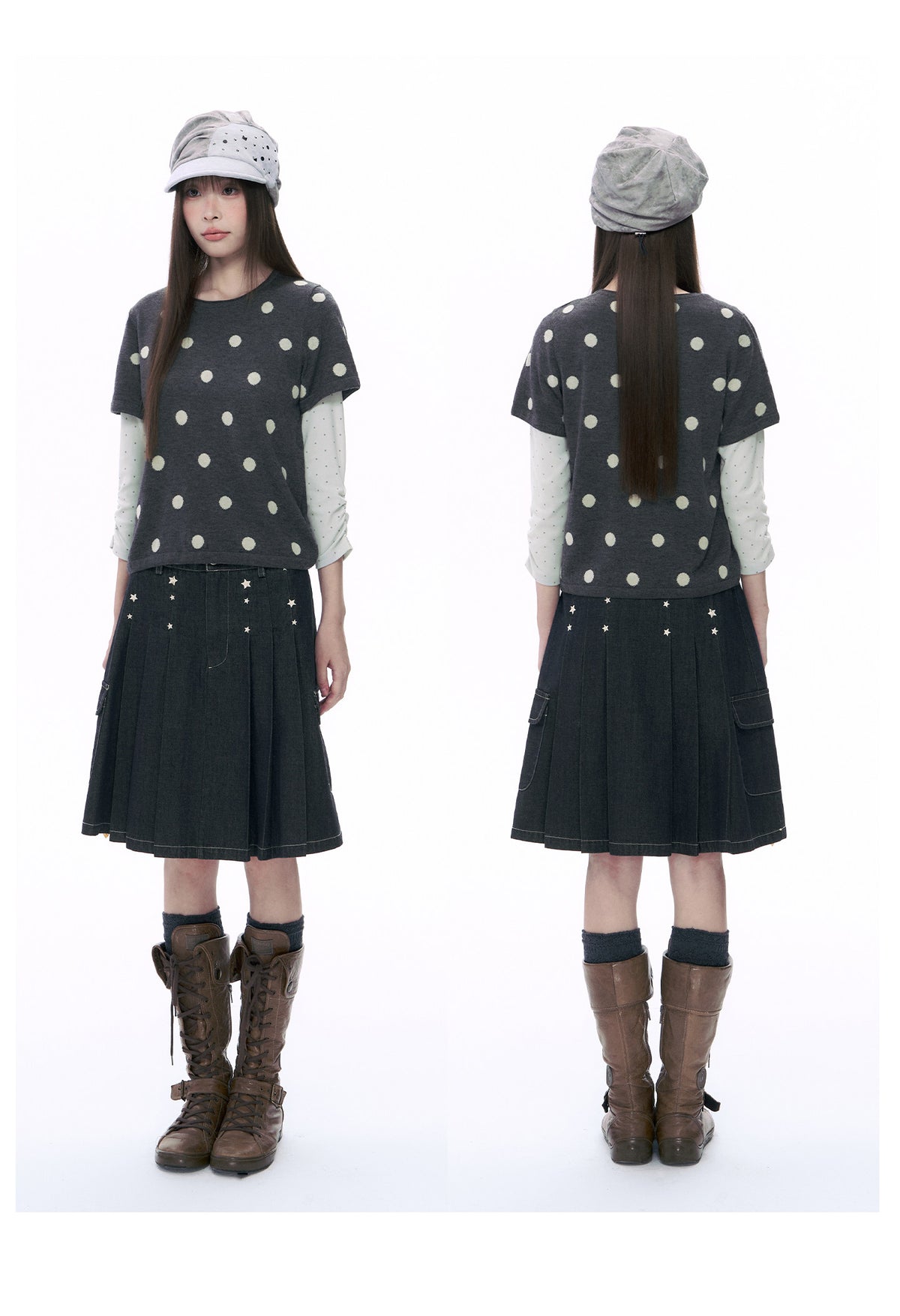 Polka Dot Wool-Blend Short Sleeve Knit Top