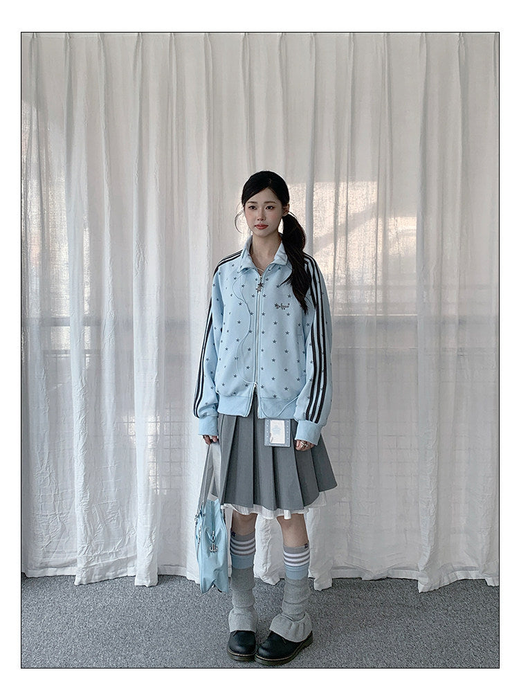 Star Print Double-Zip Track Jacket