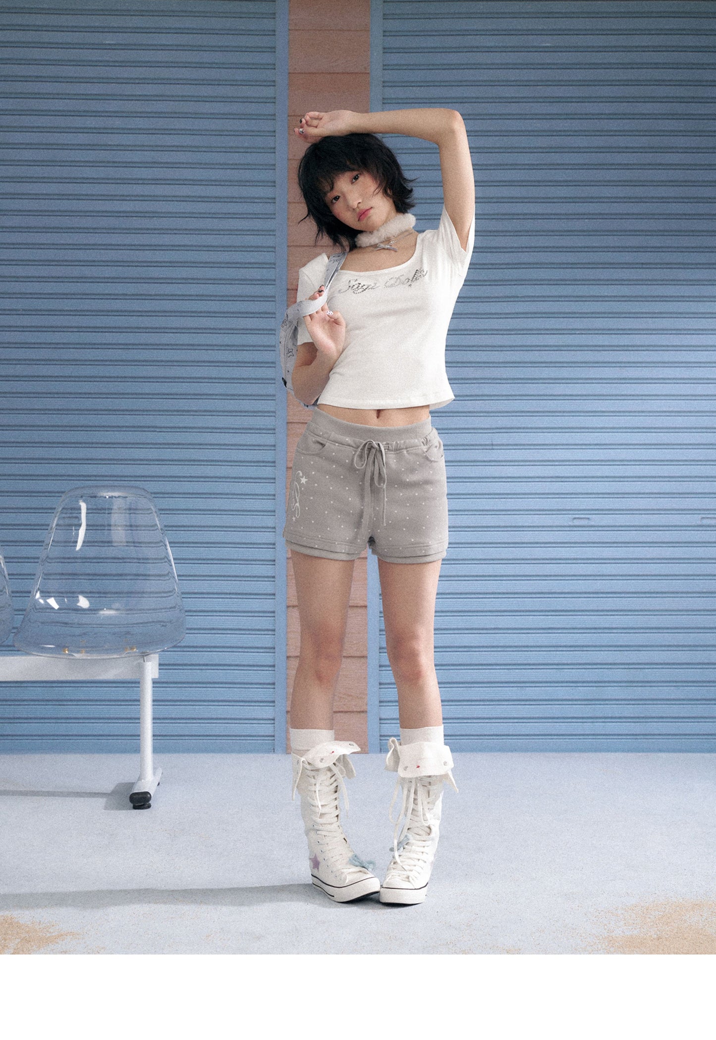 Angel Wing Lace-Up Rhinestone Tee