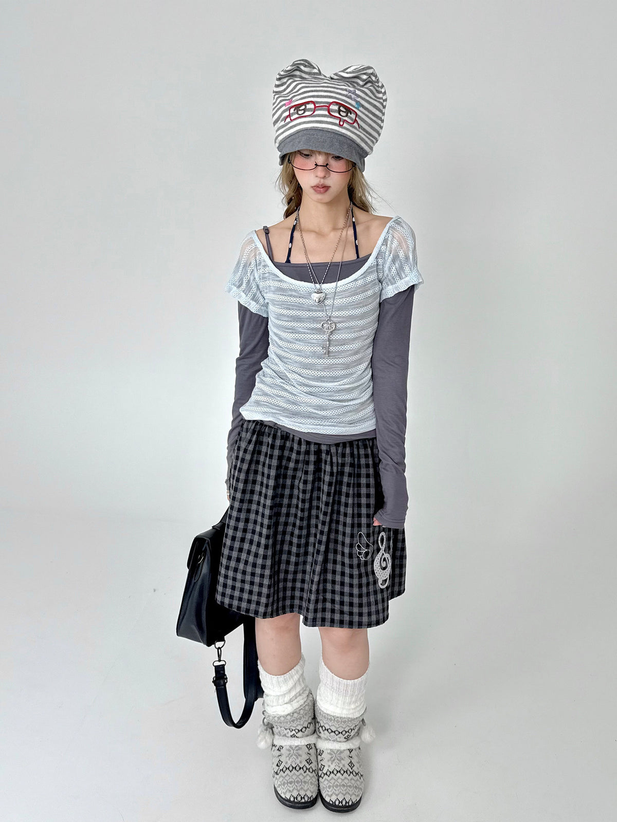 Asymmetric Mesh Faux-Layered Long Sleeve Top