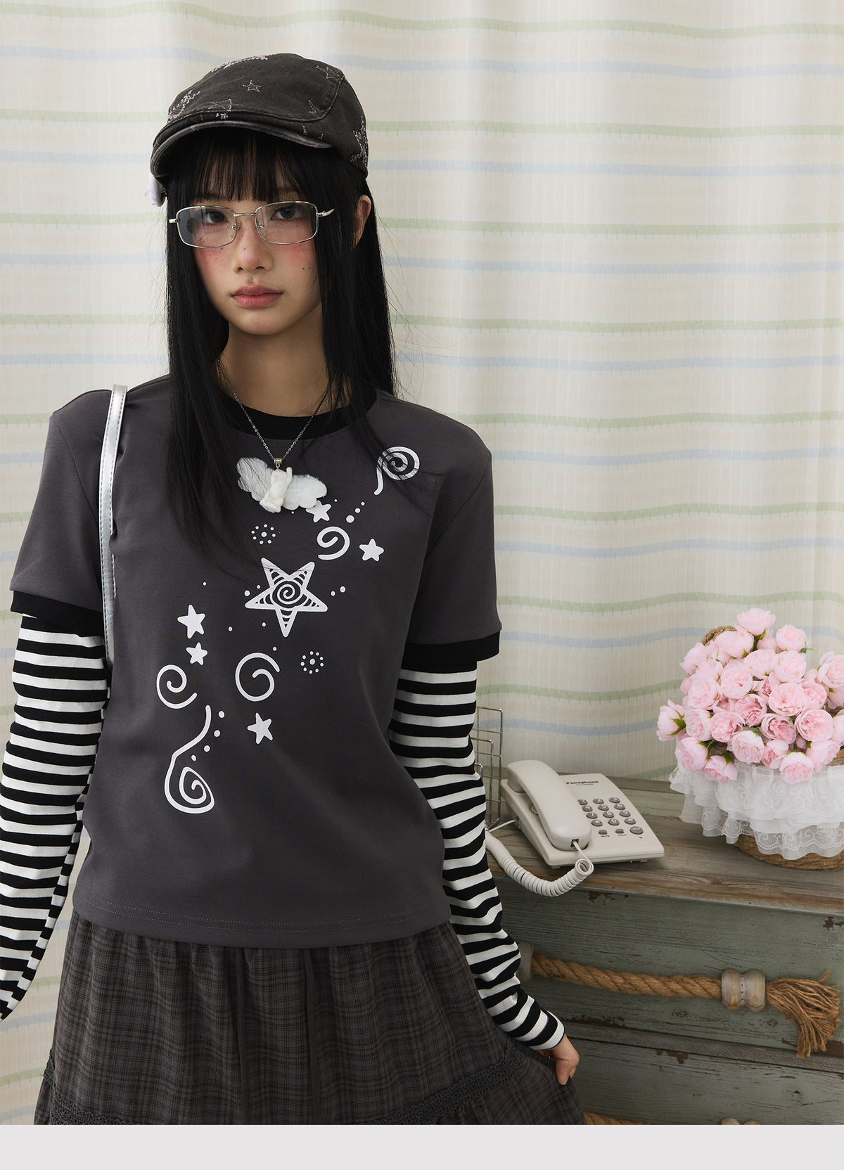 Star Swirl Layered Stripe Long Sleeve Top