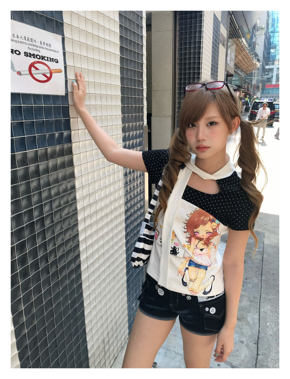 Polka Dot Bow-Tie Graphic Fitted Tee