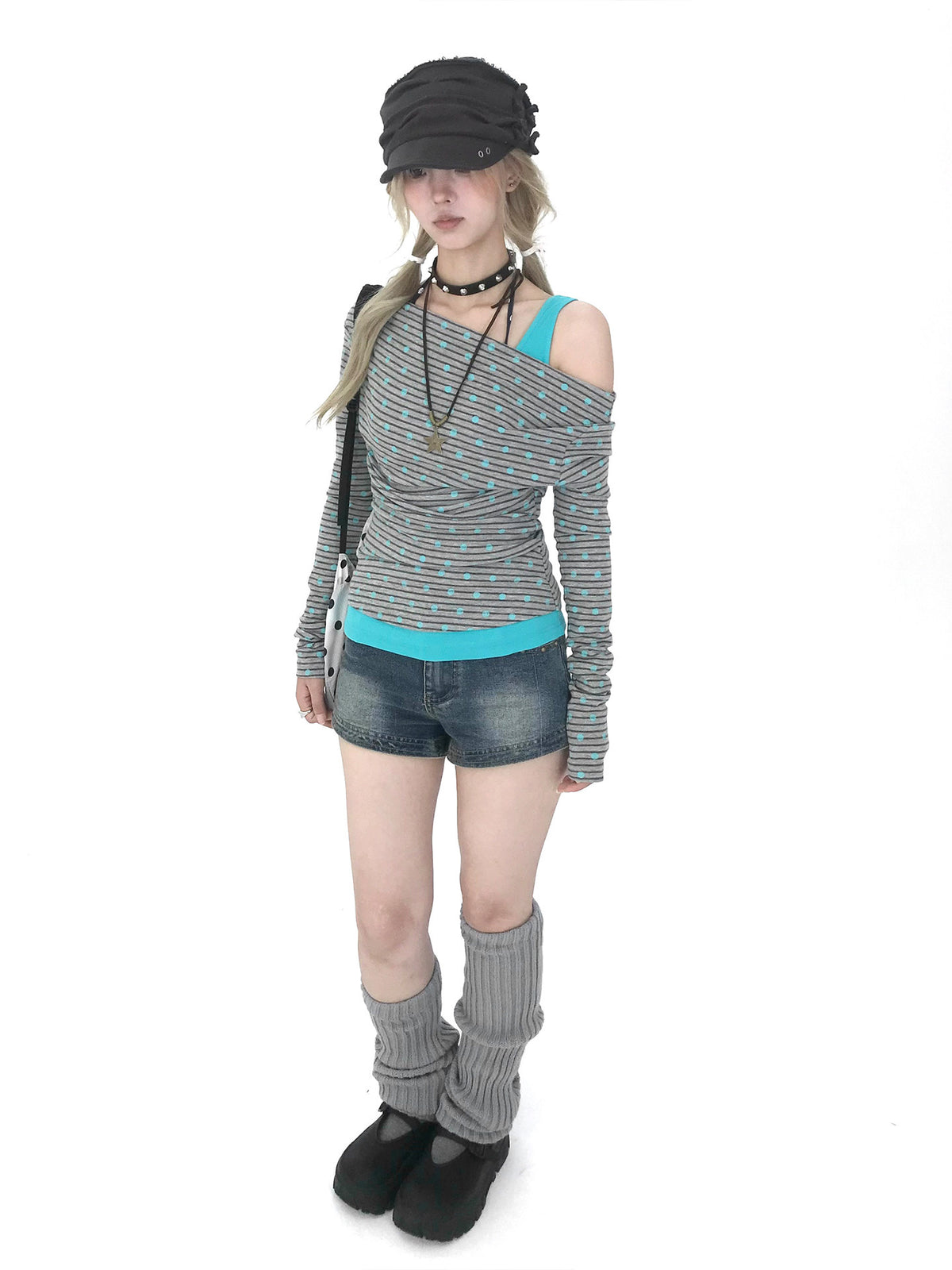 Polka Dot Asymmetric Layered Long Sleeve Top