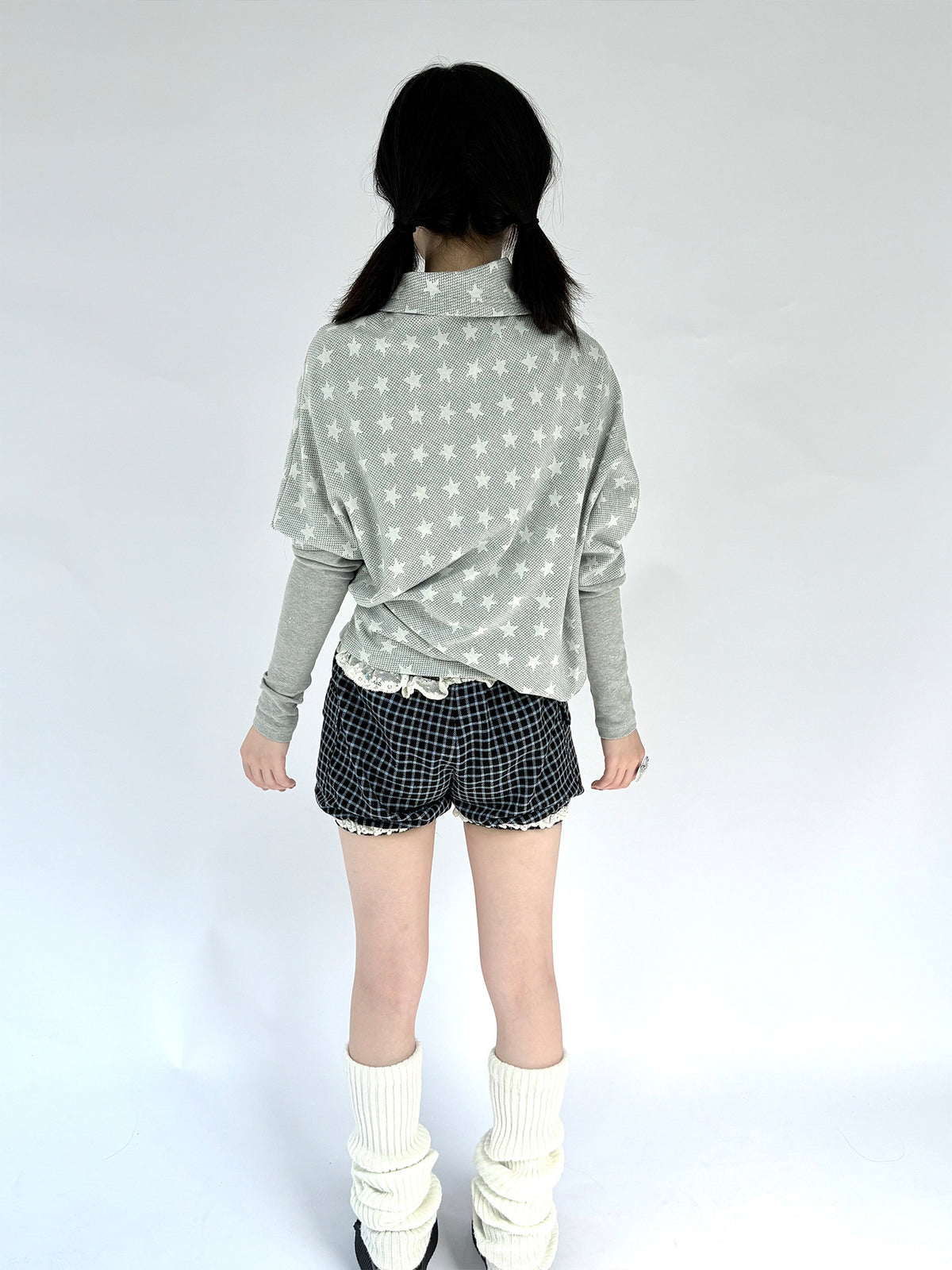 Asymmetric Star Drape Faux-Layer Long Sleeve Top