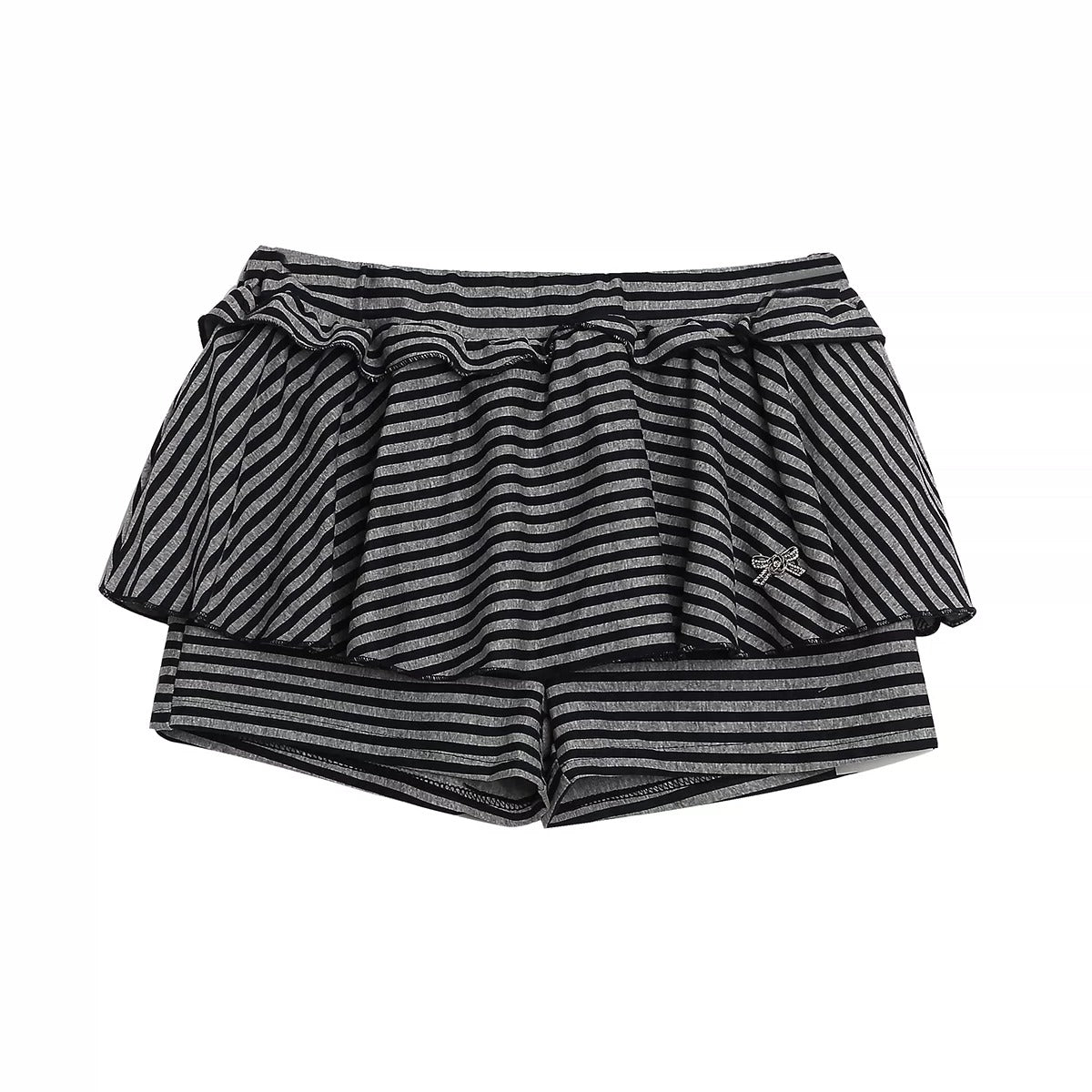 Polka-Dot Tie-Front Off-Shoulder Long Sleeve Top & Royal Blue Stripe Ruffle Mini Skirt