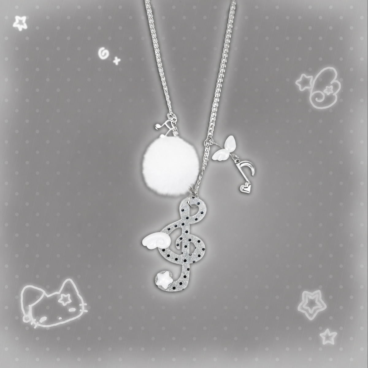 Winged Music Note Pom-Pom Necklace
