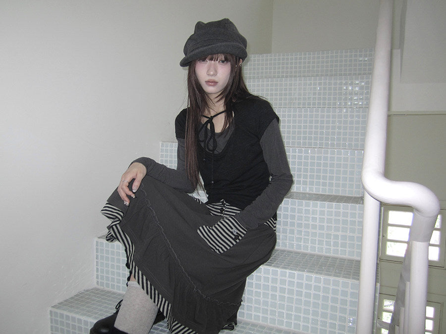 Tie-Front Textured Top & Long Sleeve Two-Piece Set