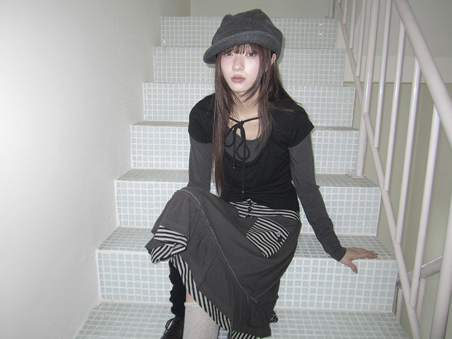 Tie-Front Textured Top & Long Sleeve Two-Piece Set