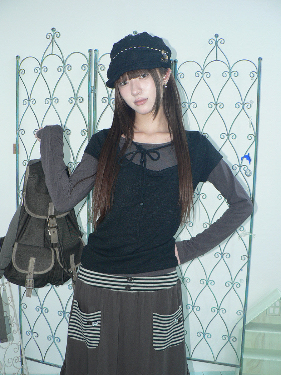 Tie-Front Textured Top & Long Sleeve Two-Piece Set