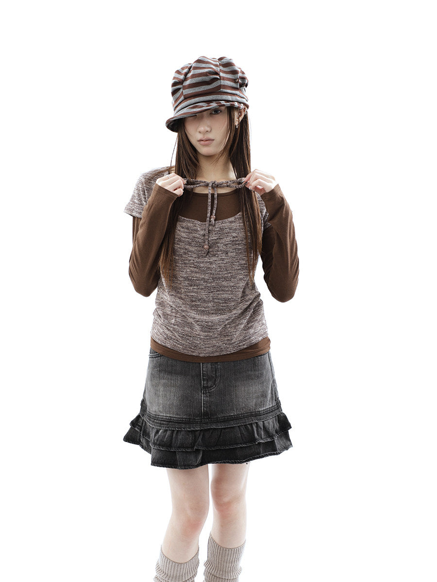 Tie-Front Textured Top & Long Sleeve Two-Piece Set