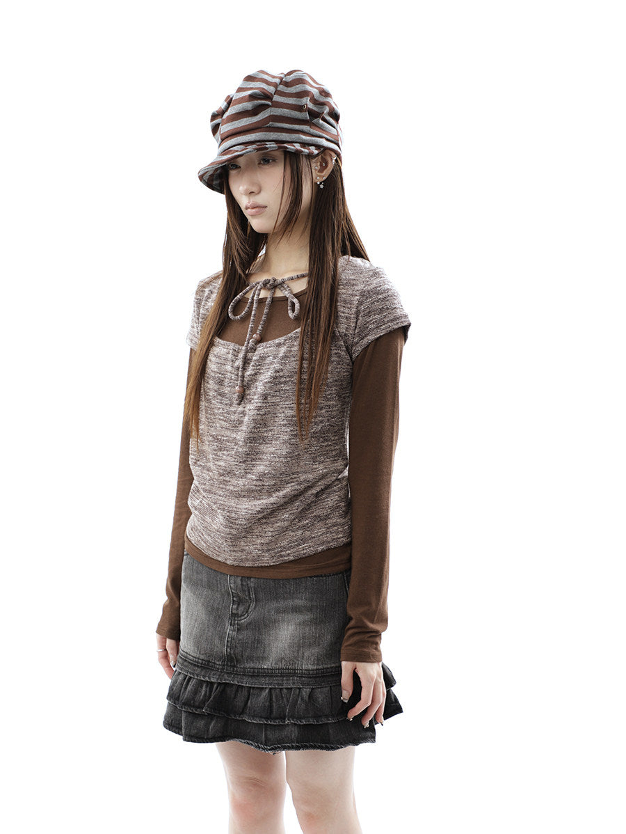 Tie-Front Textured Top & Long Sleeve Two-Piece Set