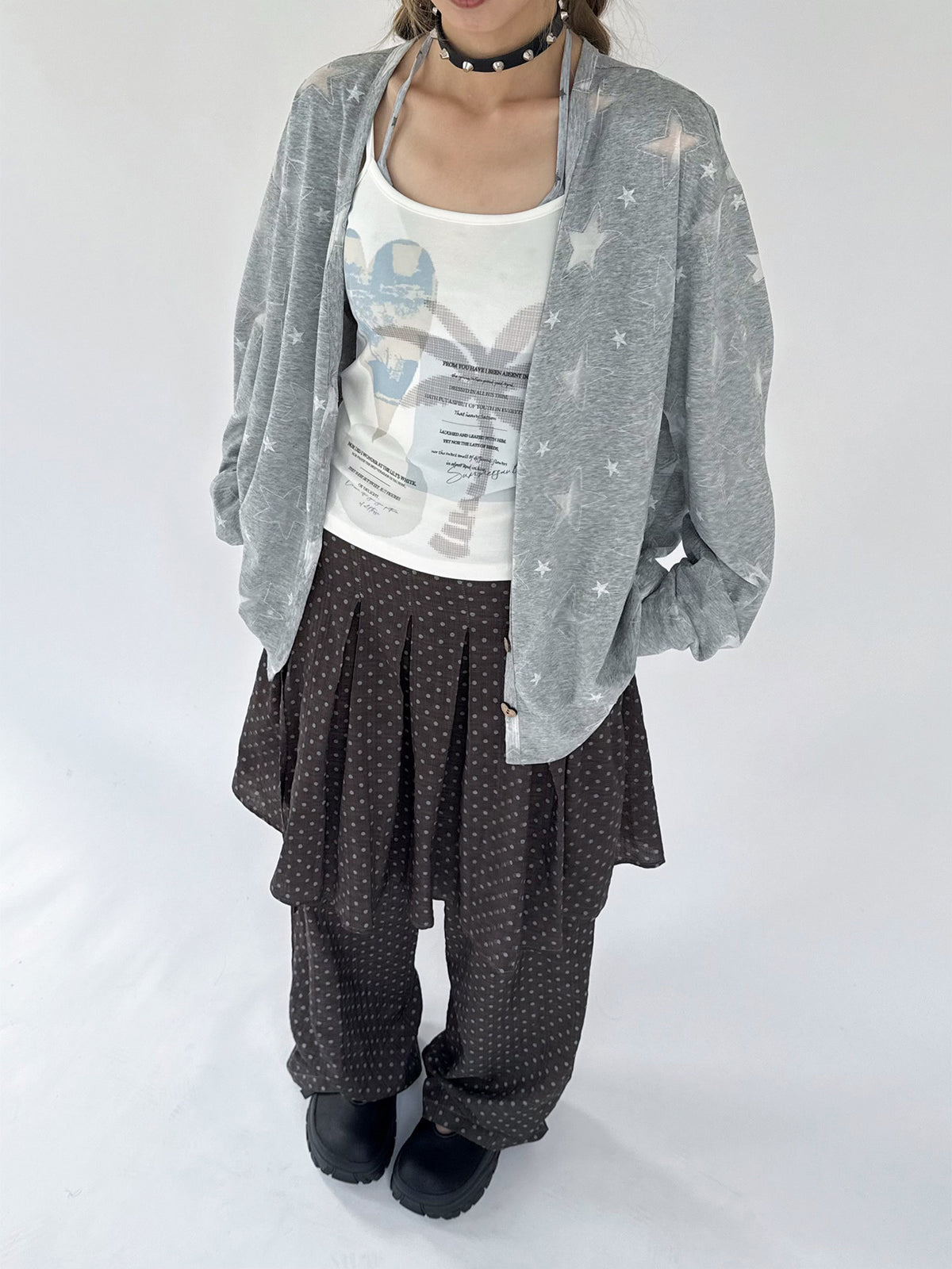 Star Print Lightweight V-Neck Cardigan