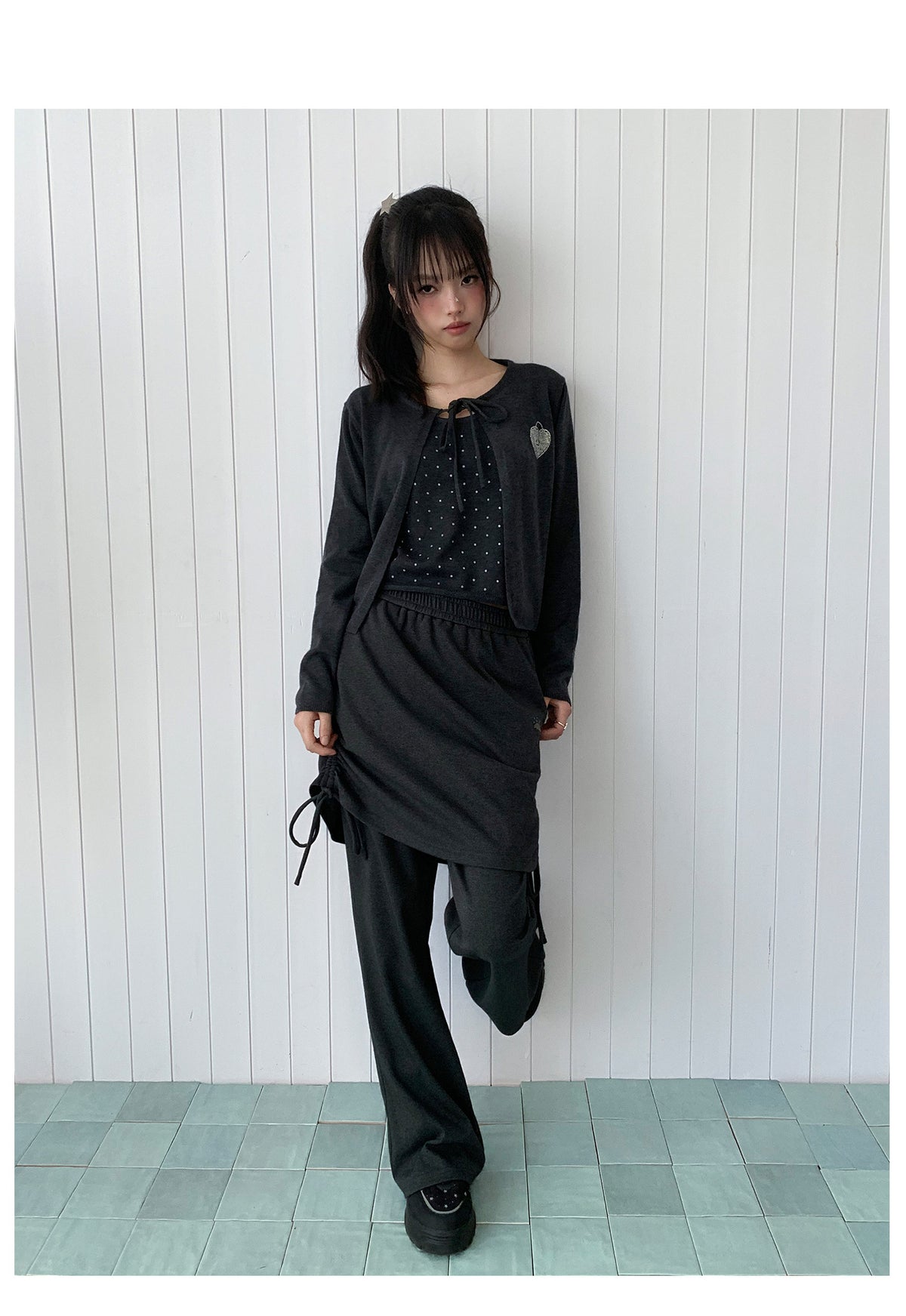 Polka Dot Cami & Tie-Front Cardigan Set