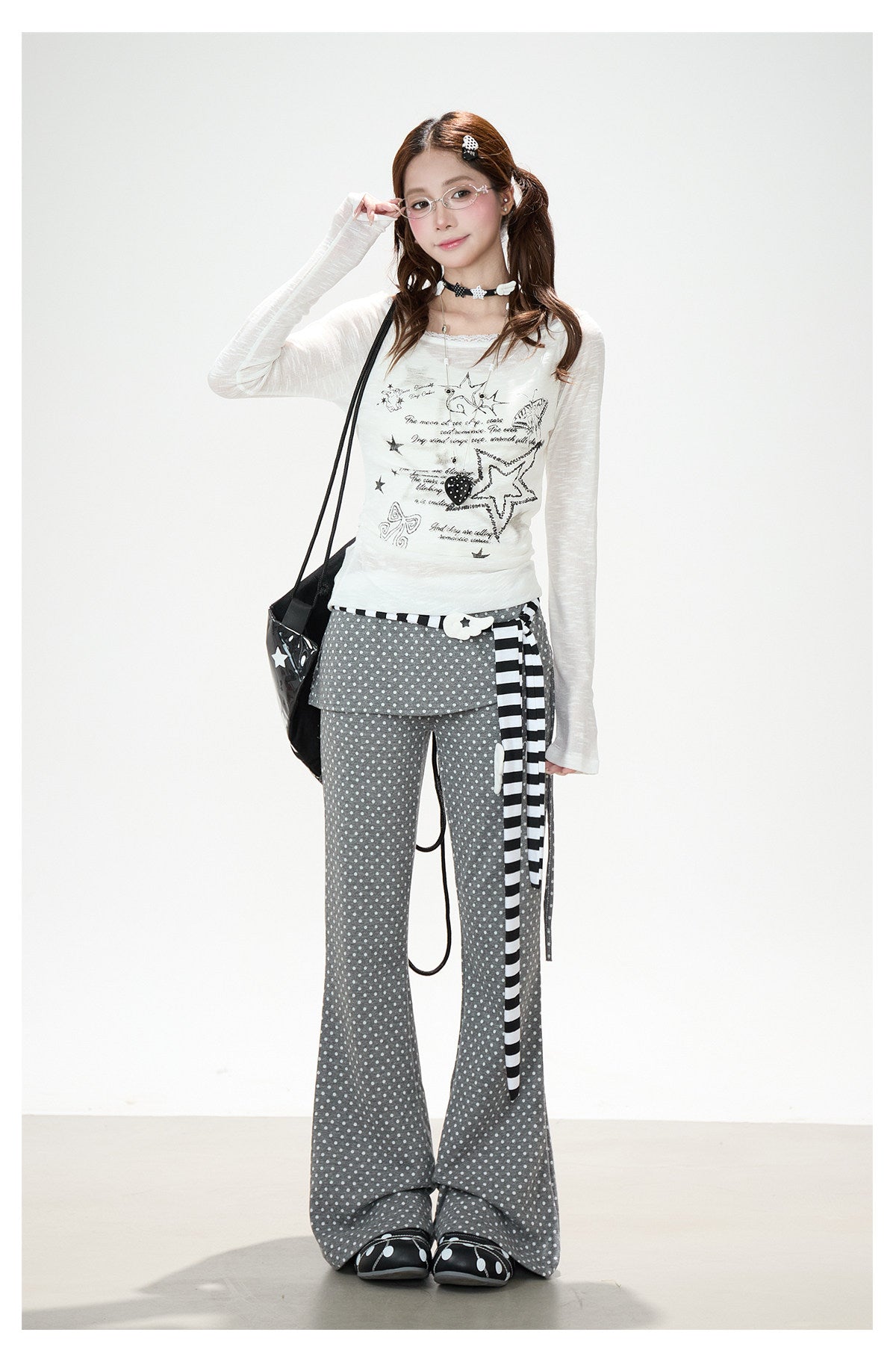 Polka Dot Wrap-Panel Flare Pants