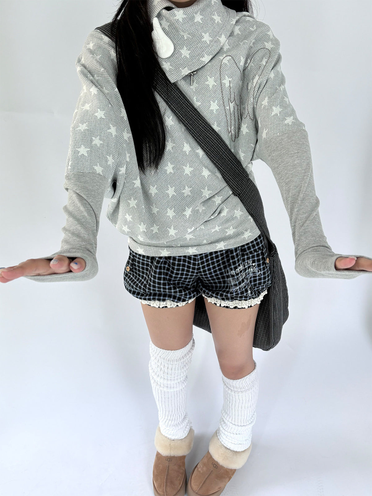 Asymmetric Star Drape Faux-Layer Long Sleeve Top