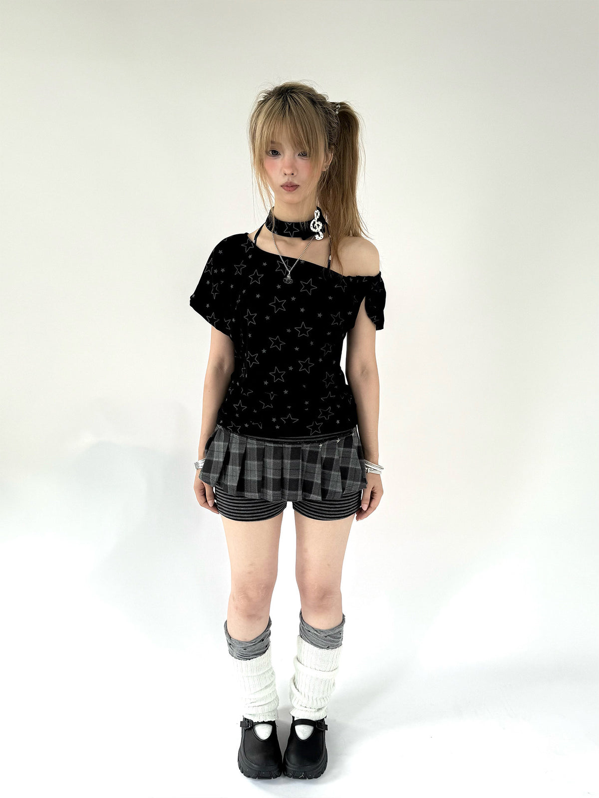 Plaid Pleated Layered Skort