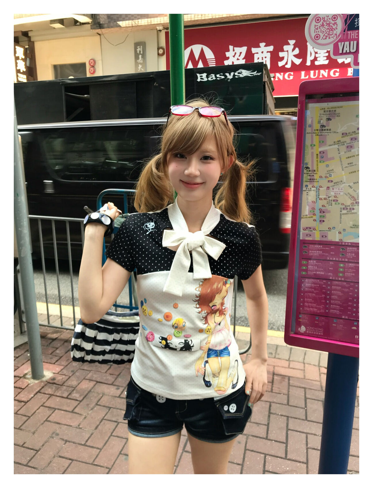 Polka Dot Bow-Tie Graphic Fitted Tee