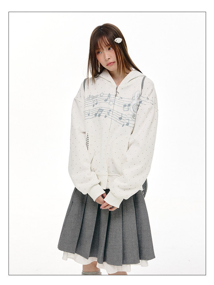 Gray Melody Polka Dot Graphic Zip Hoodie