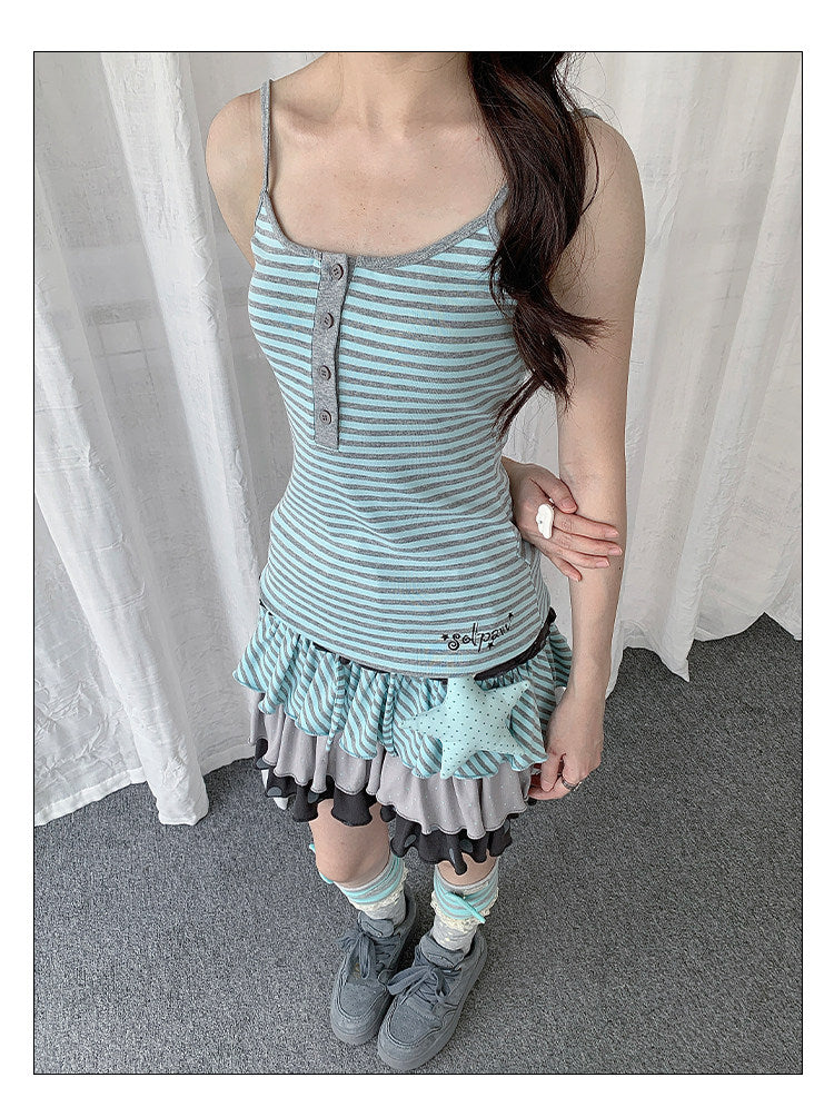 Striped Cami & Cropped Zip Hoodie Two-Piece Set