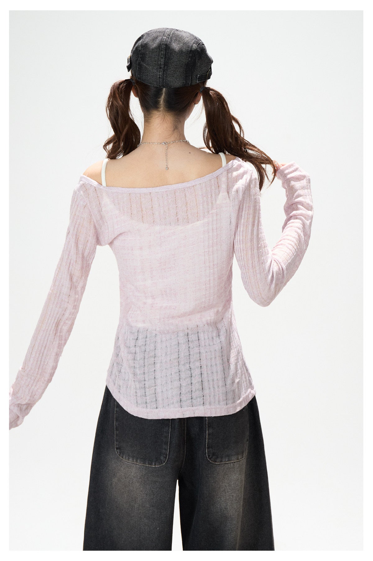 Beyond the Limits Sheer Grid Long Sleeve Top & Pony Star Wide-Leg Jeans