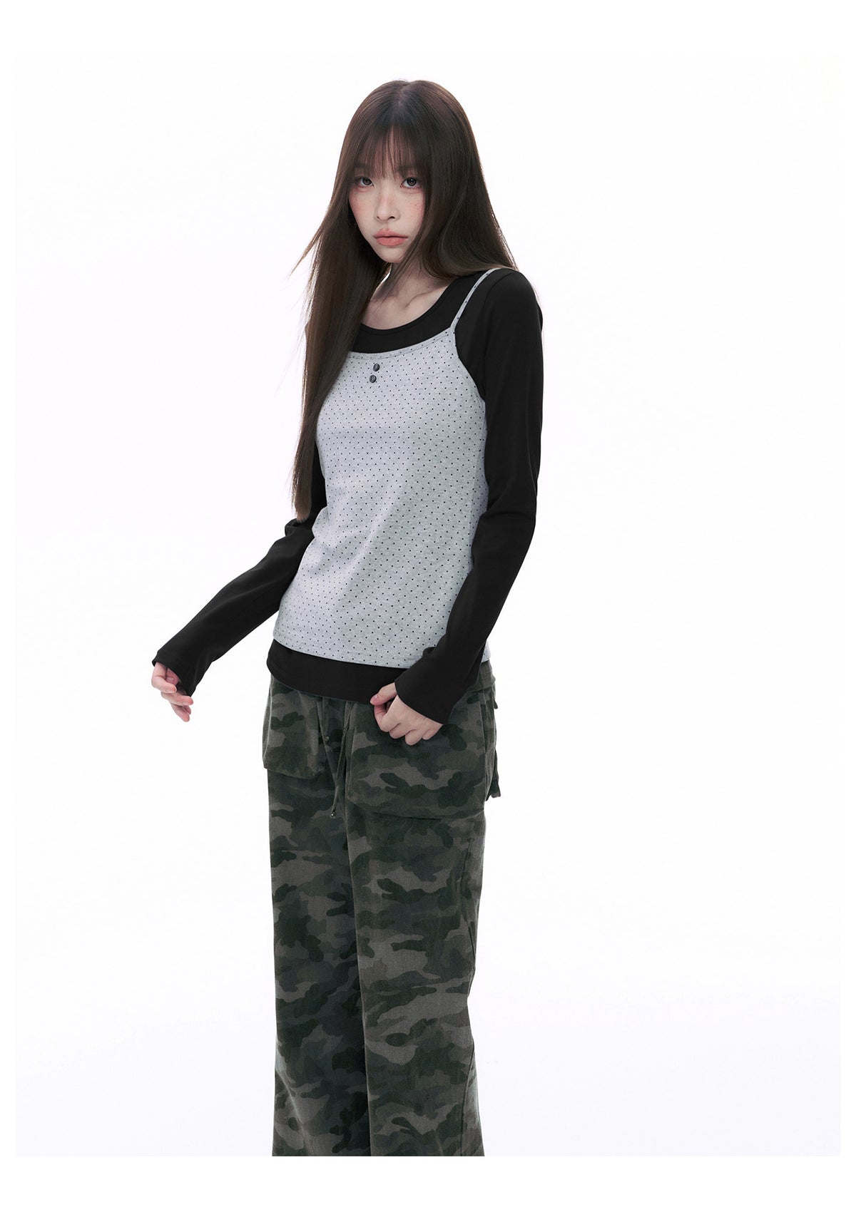 Polka Dot Cami & Long Sleeve Layering Set