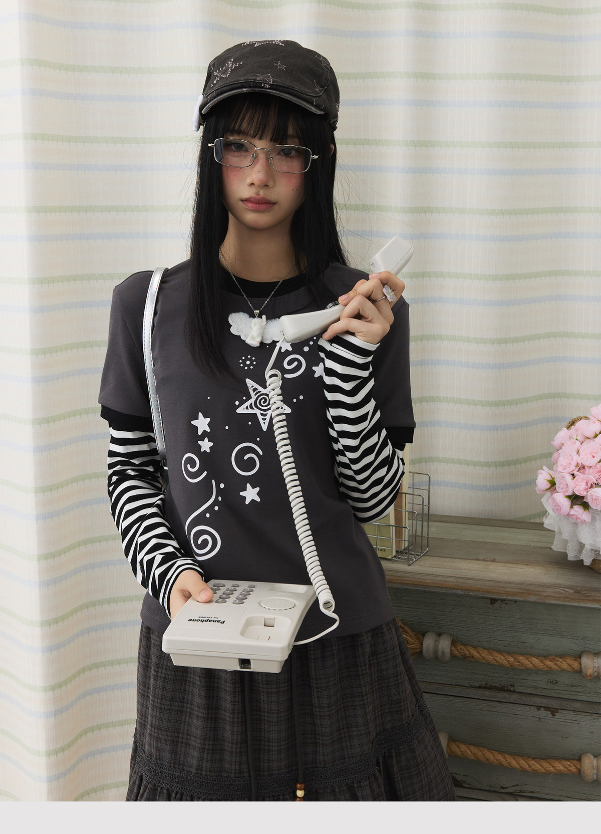 Star Swirl Layered Stripe Long Sleeve Top