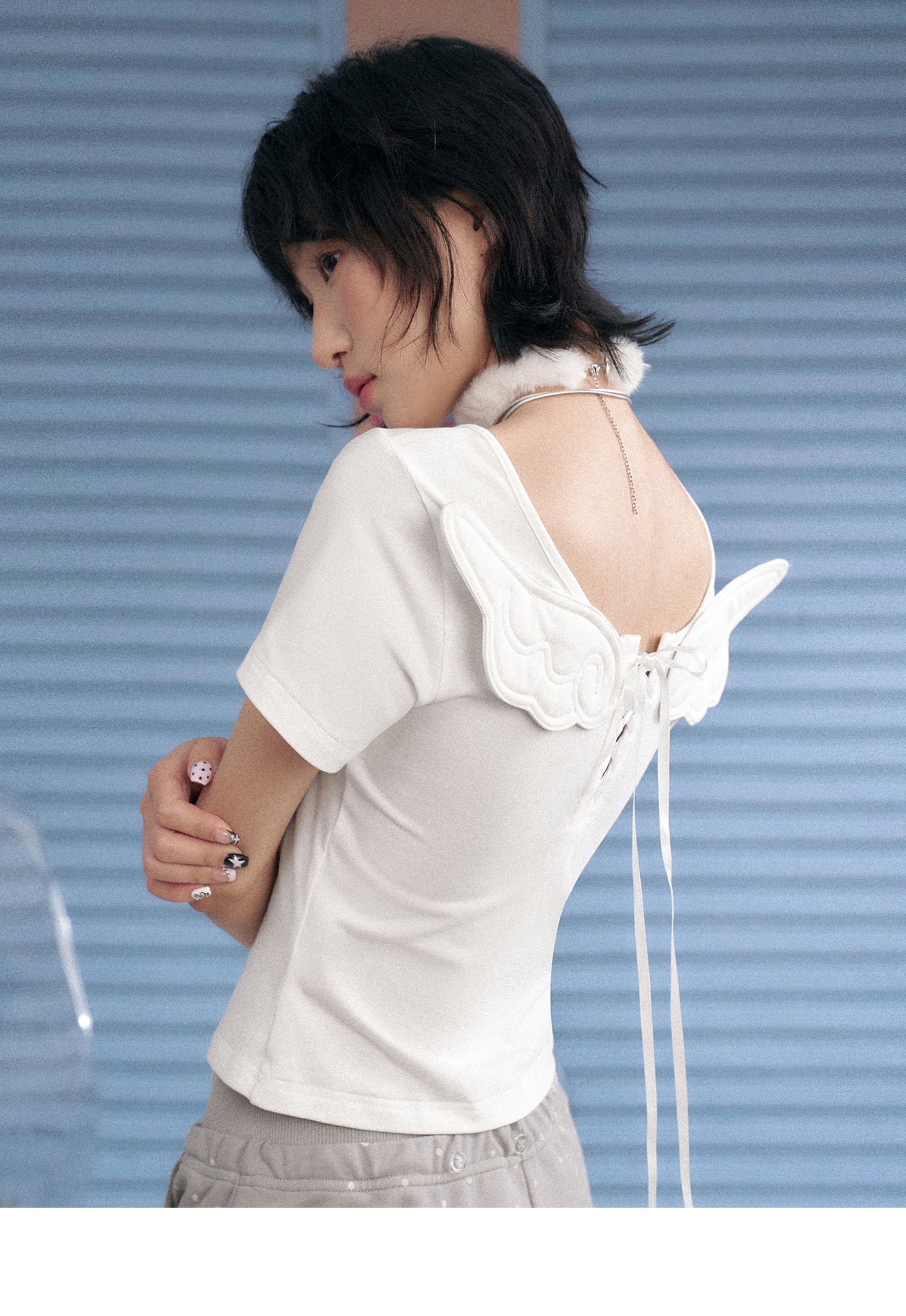 Angel Wing Lace-Up Rhinestone Tee