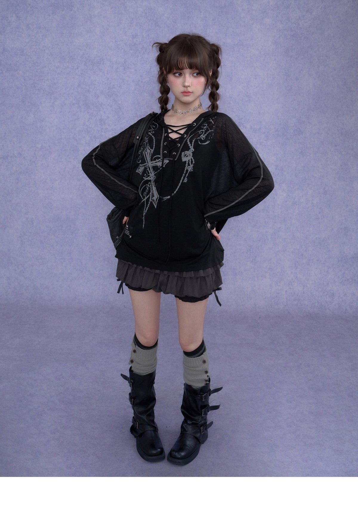 Double-Waist Pinstripe Ruffle Bubble-Hem Skort
