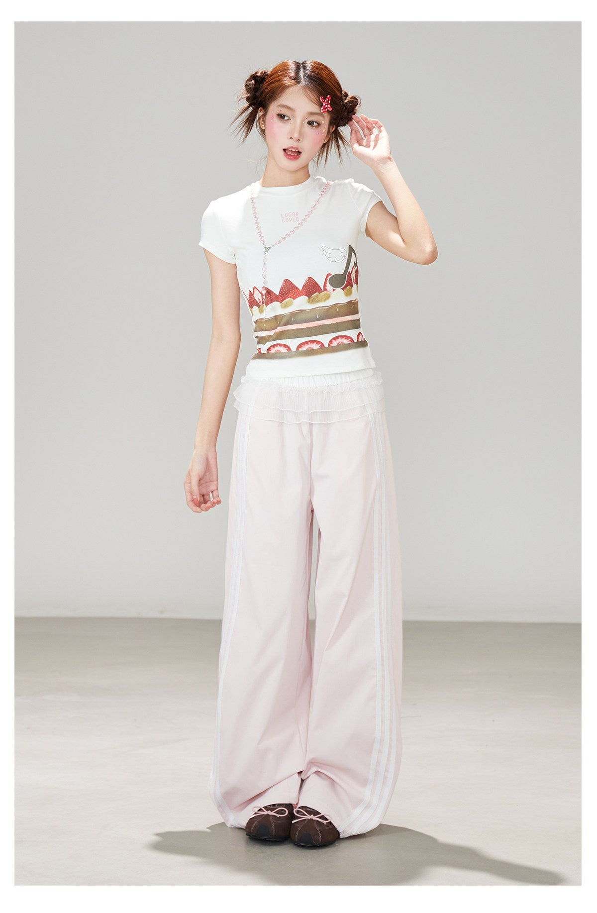 Ruffle Waist Side Stripe Wide-Leg Pants
