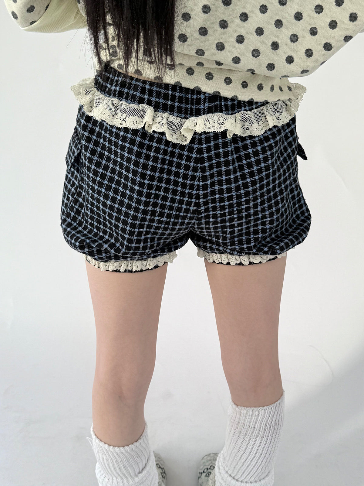 Plaid Lace-Trim Bloomer Shorts