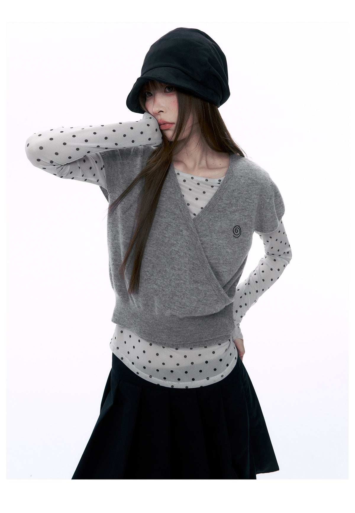 Wool Wrap-Tie V-Neck Knit Top