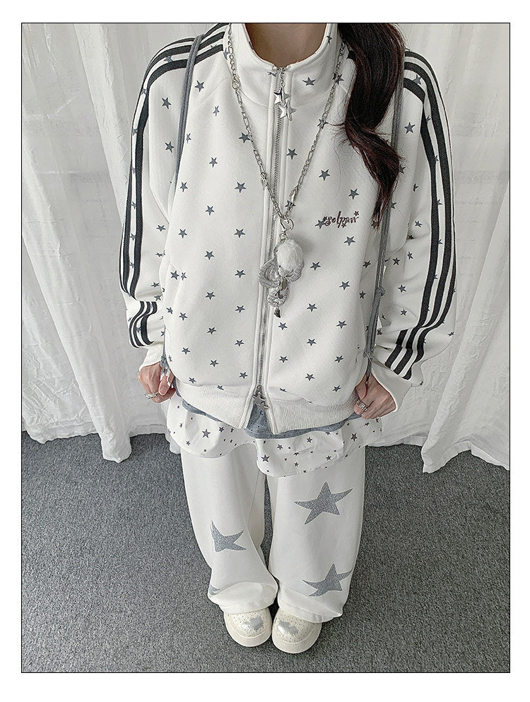 Star Print Double-Zip Track Jacket