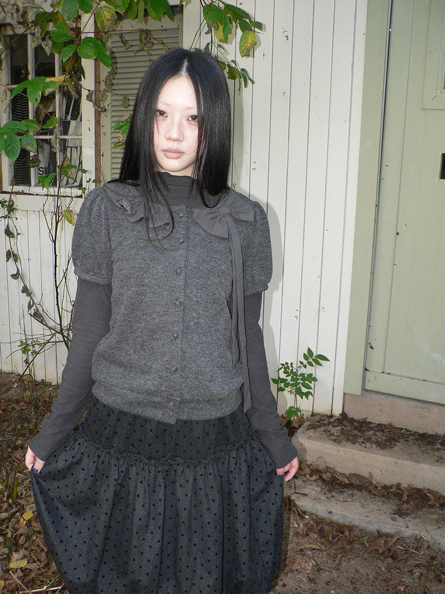 Bow-Detail Knit Cardigan & Long Sleeve Two-Piece Set