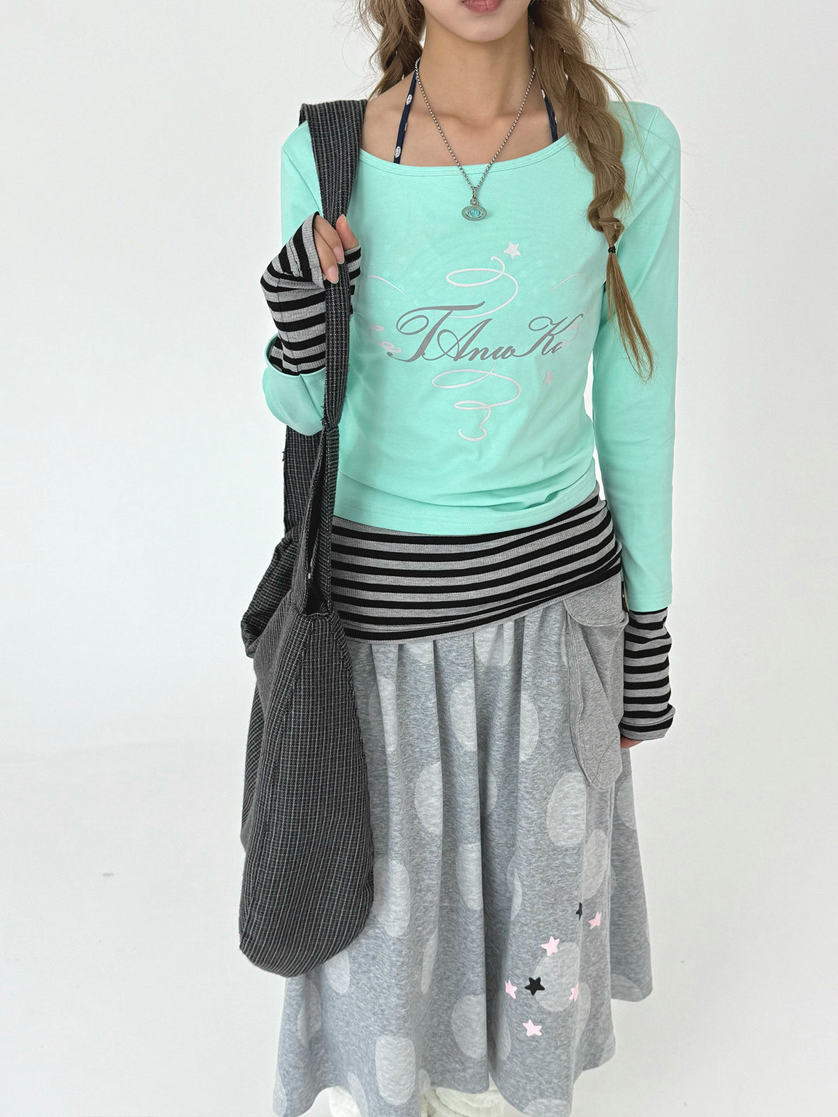 Star Detail Polka Dot Pocket Midi Skirt