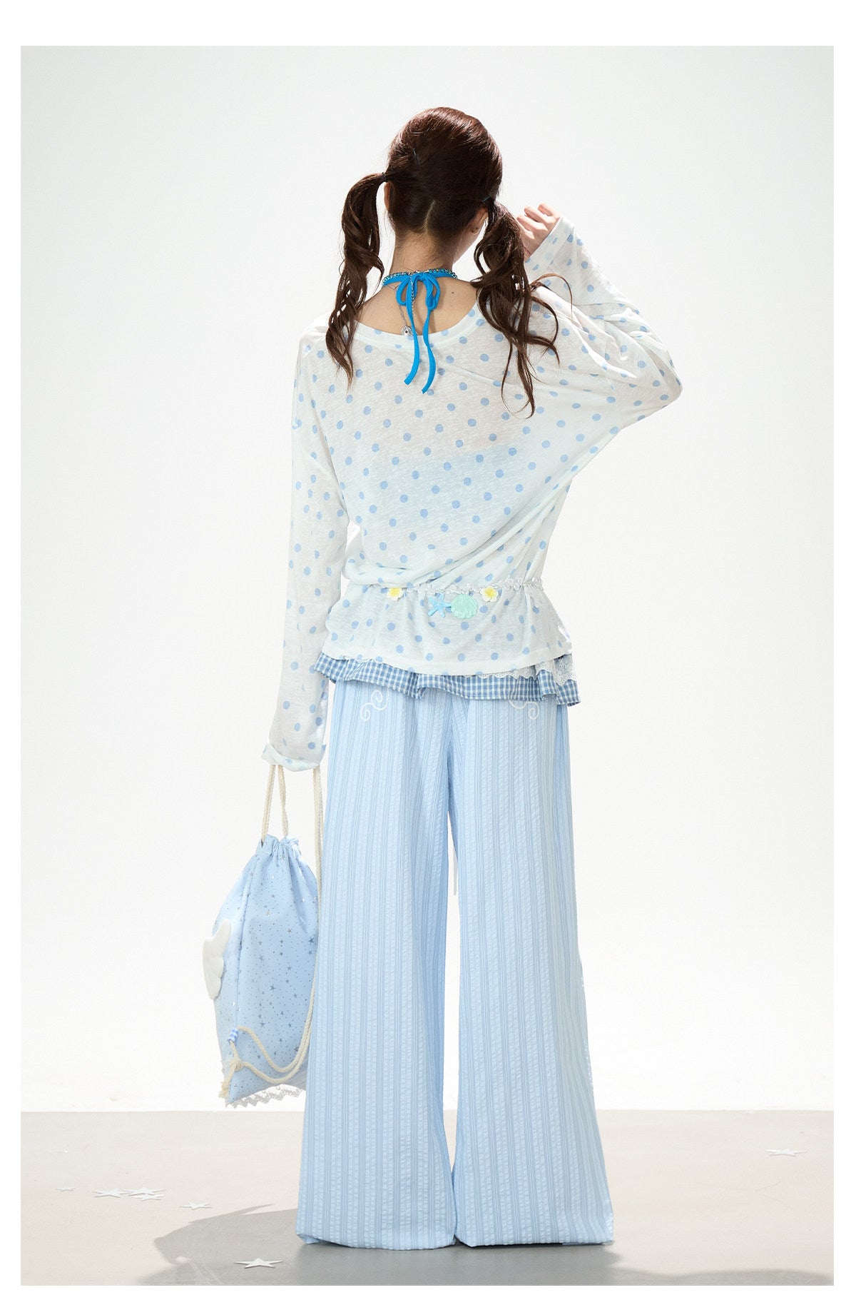 Polka Dot Layered Top & Wide-Leg Pants