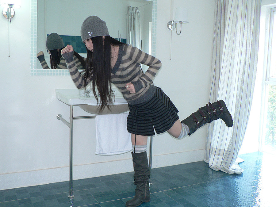 Striped Pleated Tie-Waist Mini Skirt