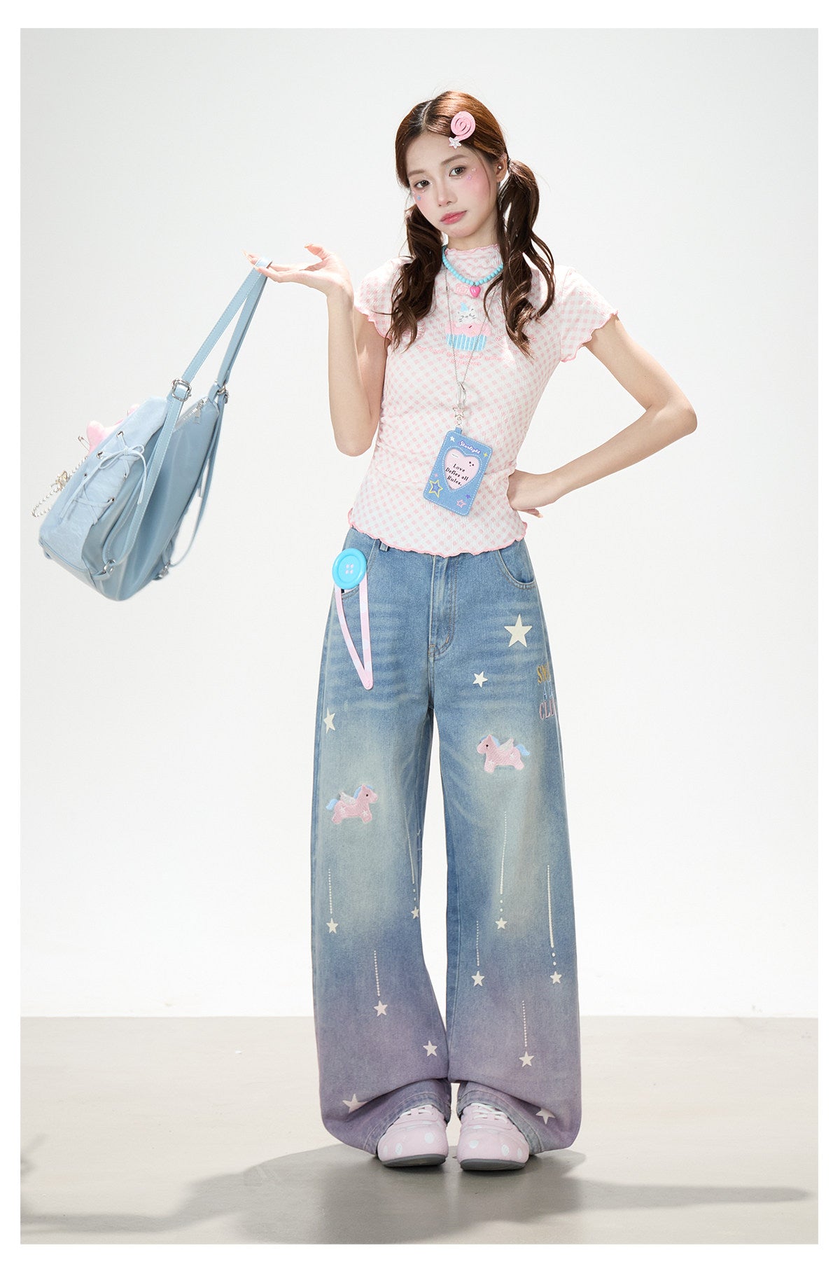 Dreamy Unicorn Star Washed Wide-Leg Jeans
