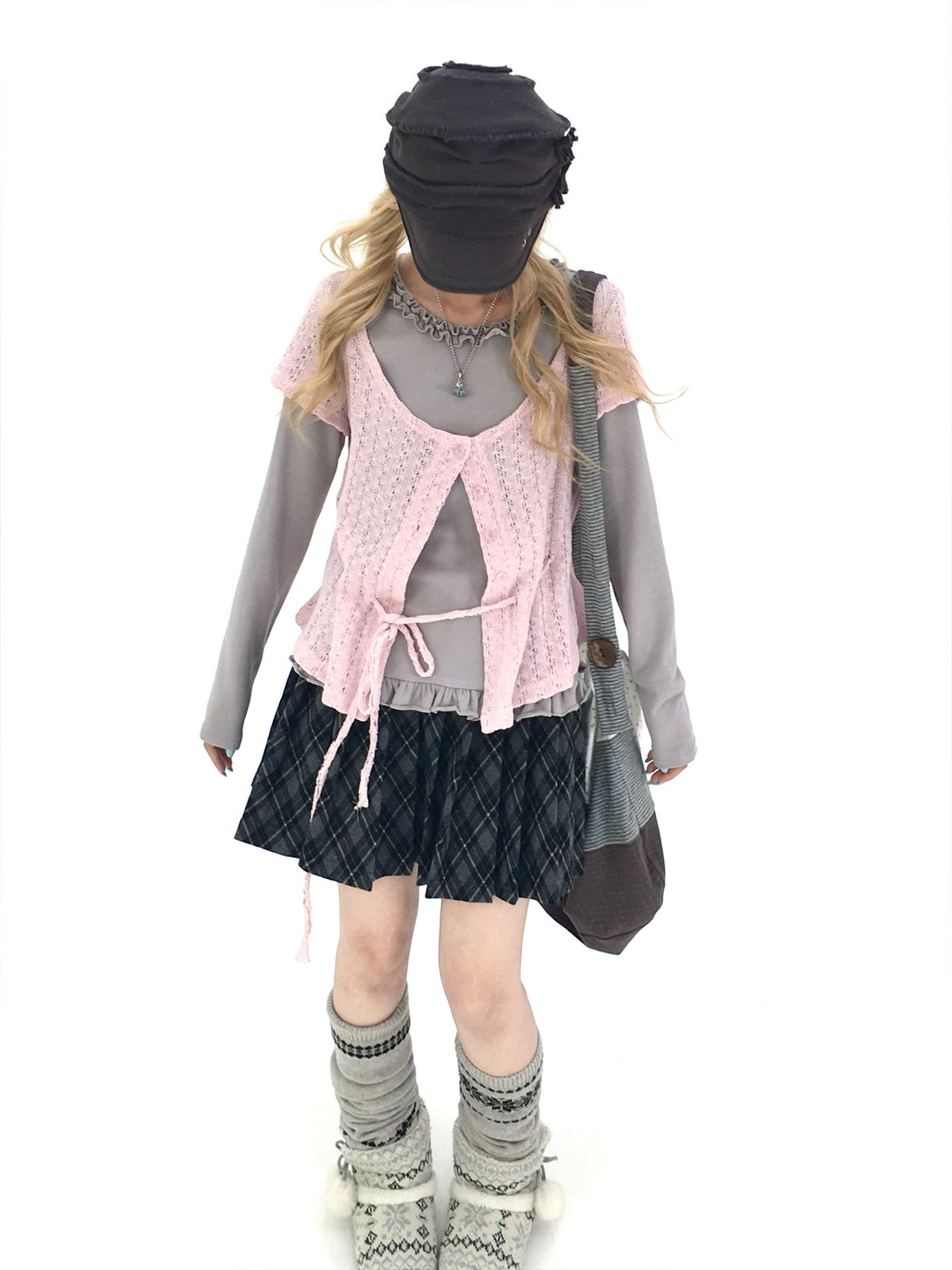 Blush Angel Wing Faux-Layer Knit Long Sleeve Top
